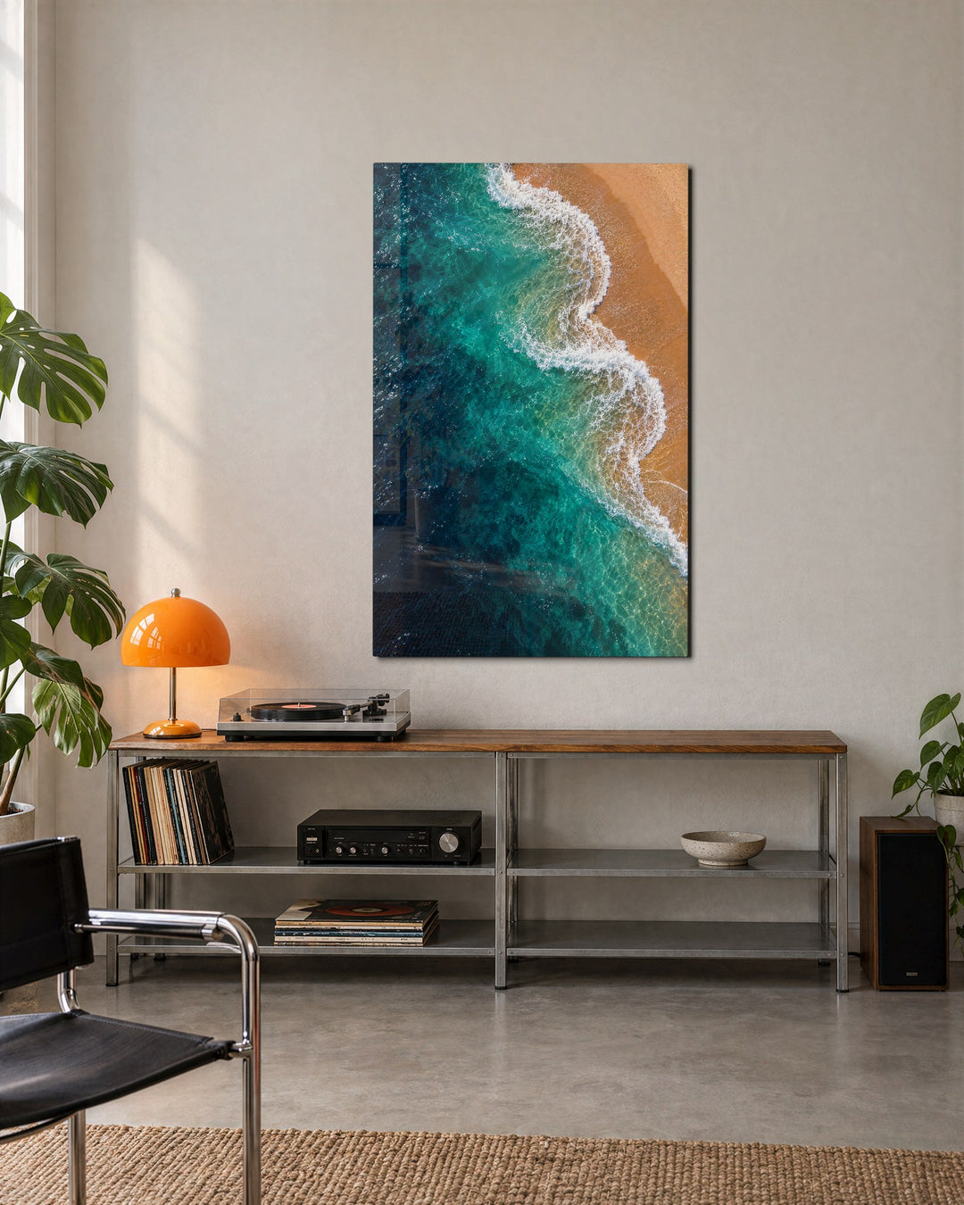 One White Line of Foam glass wall art, lifestyle view
