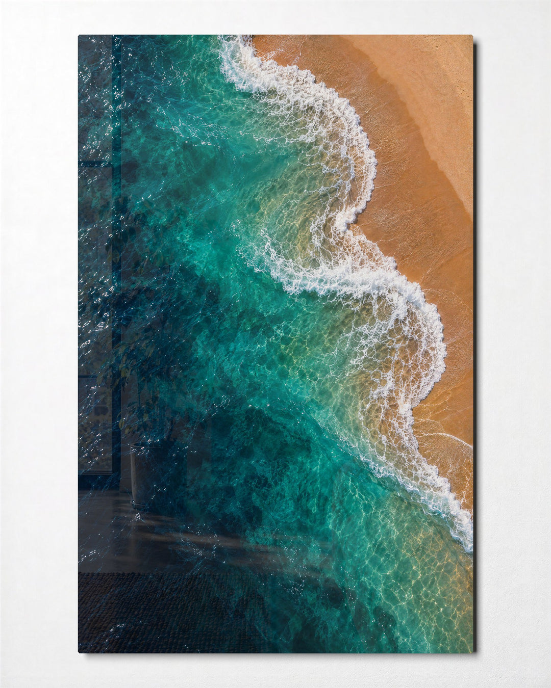 One White Line of Foam glass wall art, front view