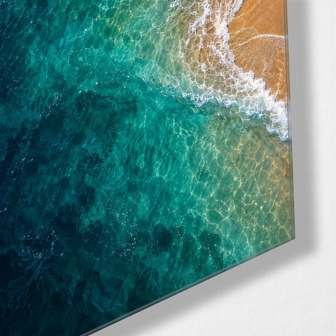 One White Line of Foam glass wall art, corner view