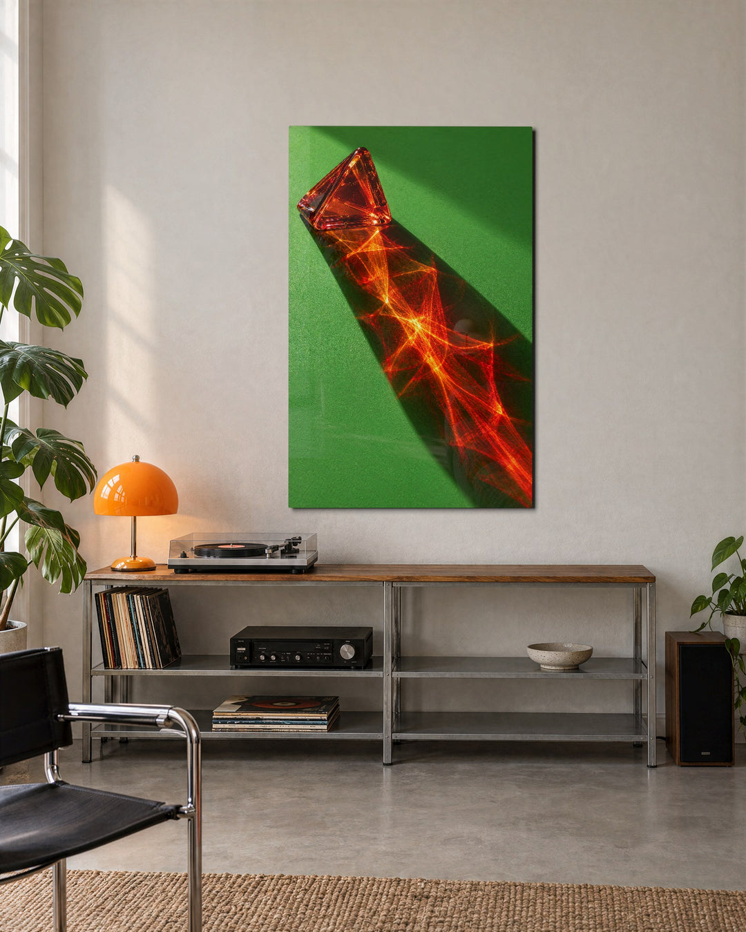 Honey Triangle, Green Table glass wall art, lifestyle view