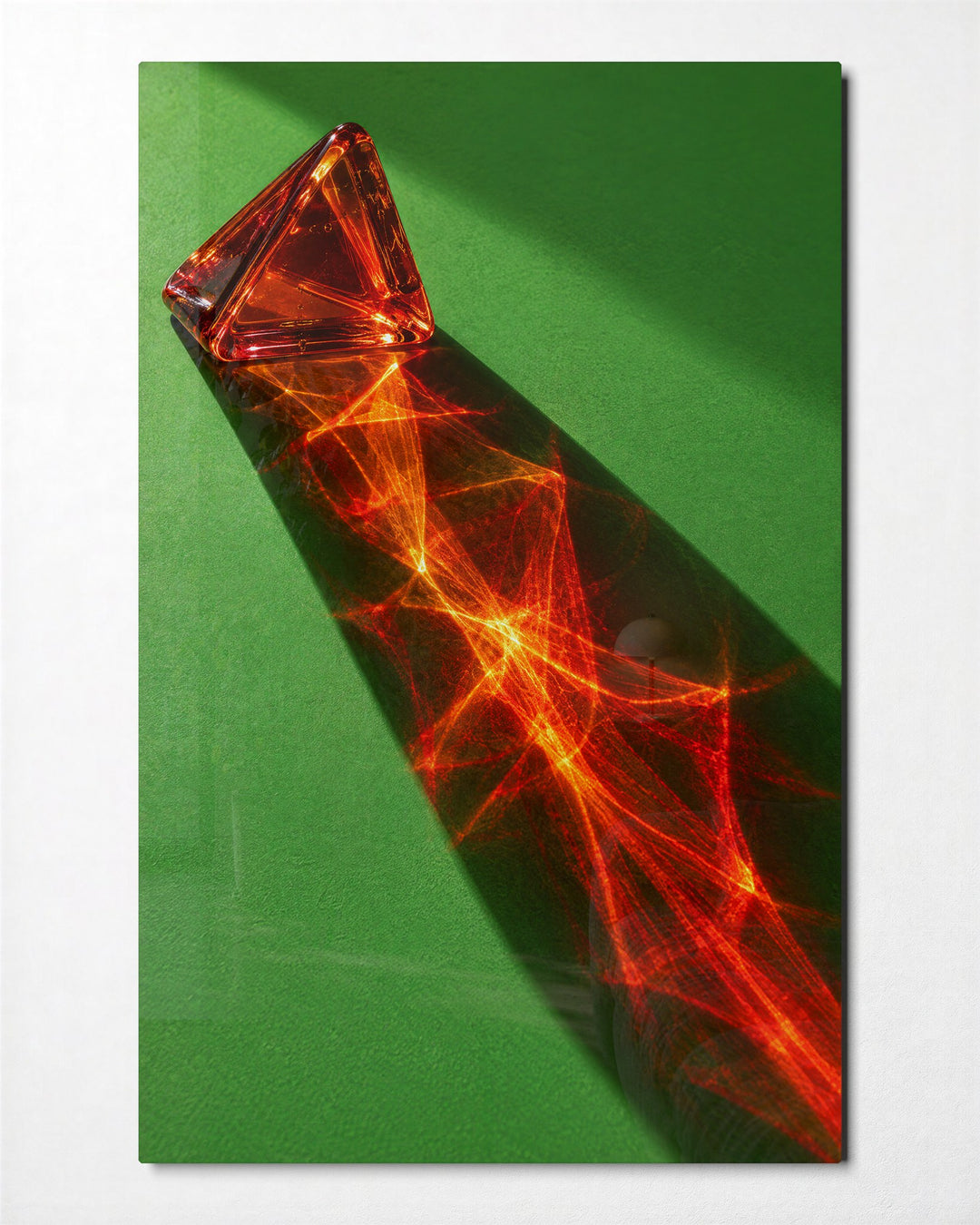 Honey Triangle, Green Table glass wall art, front view