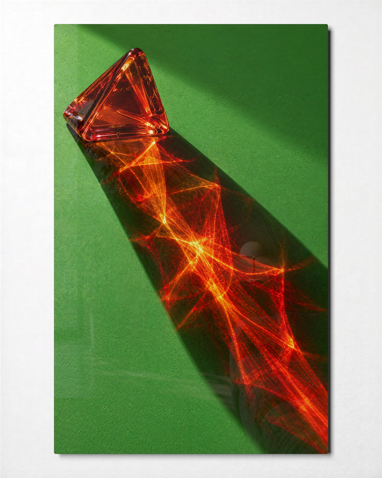 Honey Triangle, Green Table glass wall art, front view