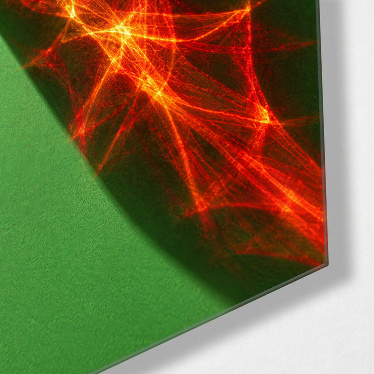 Honey Triangle, Green Table glass wall art, corner view