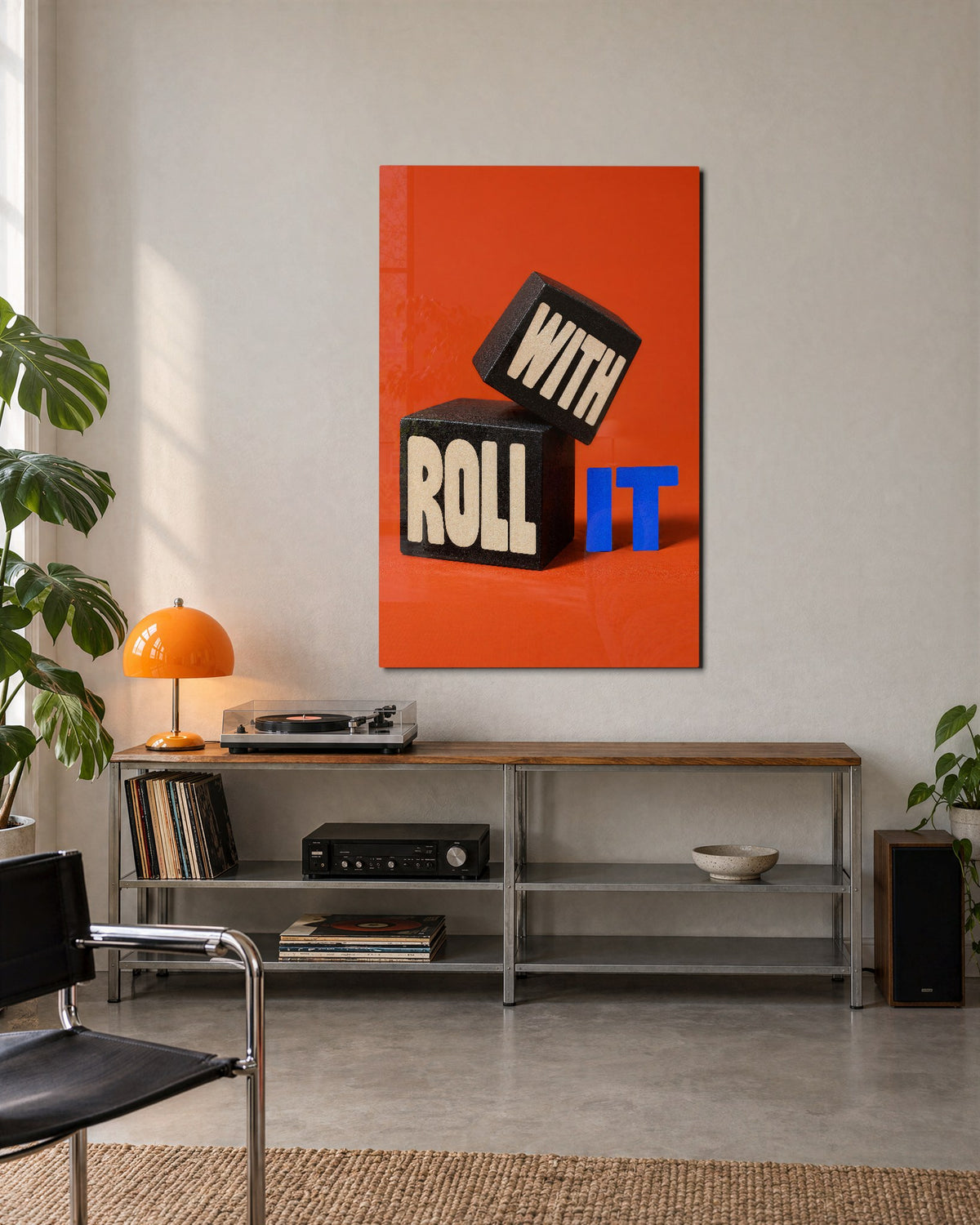 Blocks Having a Wobble glass wall art, lifestyle view