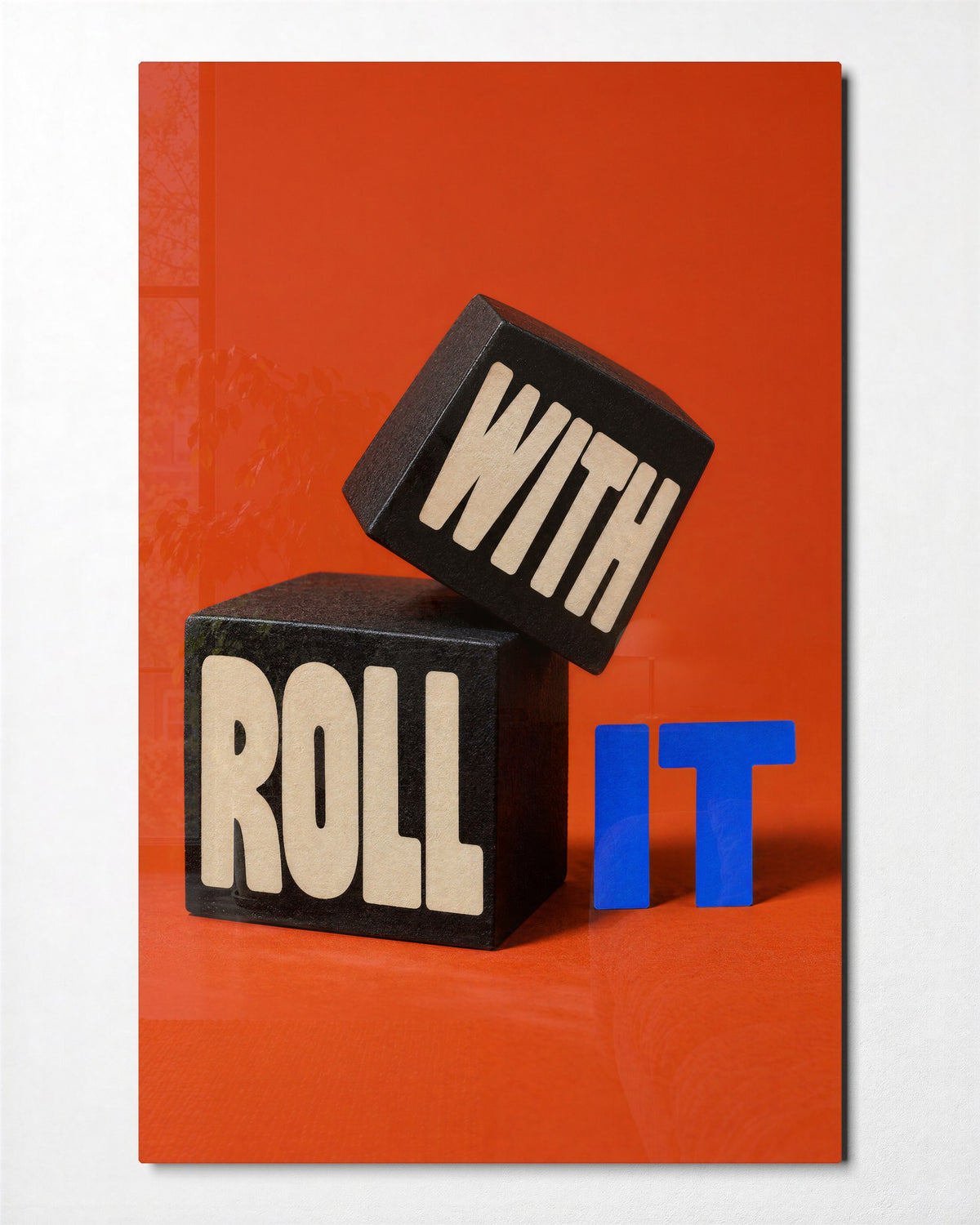 Blocks Having a Wobble glass wall art, front view