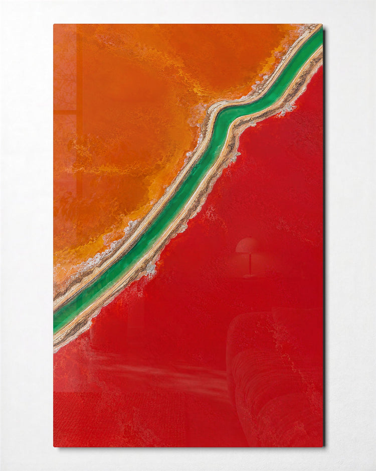 Fault Line in Fire Colors glass wall art, front view