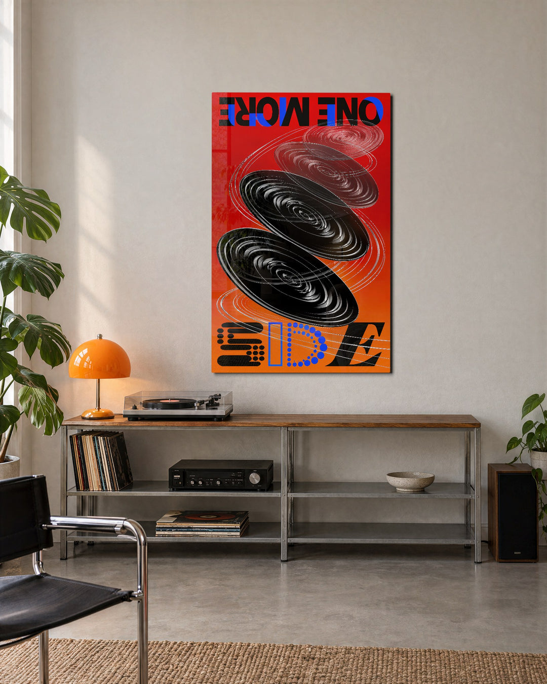 Upside-Down Intermission glass wall art, lifestyle view