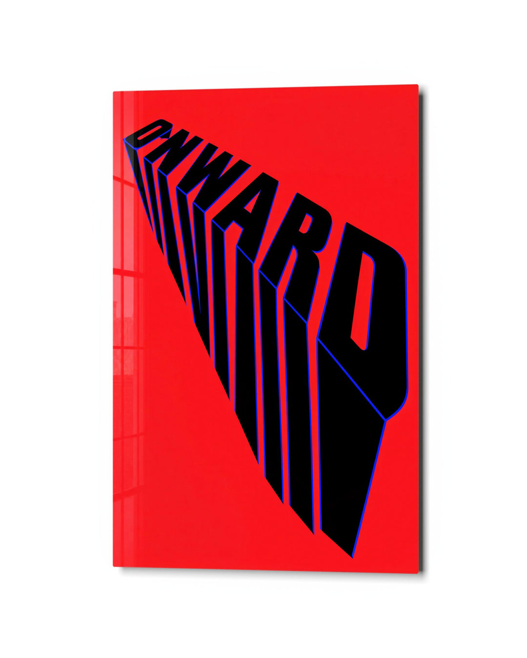 Forward, in Capital Letters glass wall art, studio view