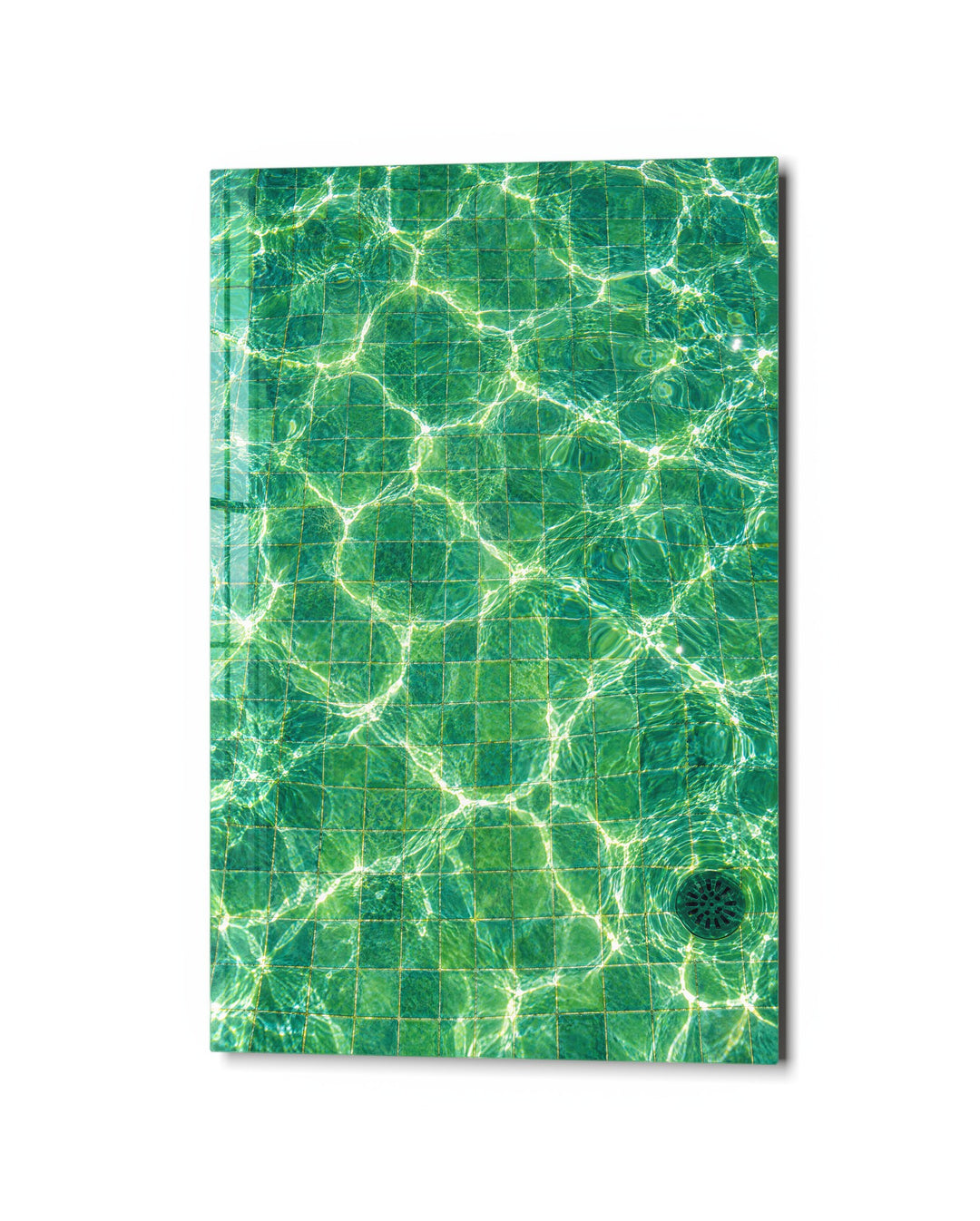 Sunlight Nets on Green Tile glass wall art, studio view