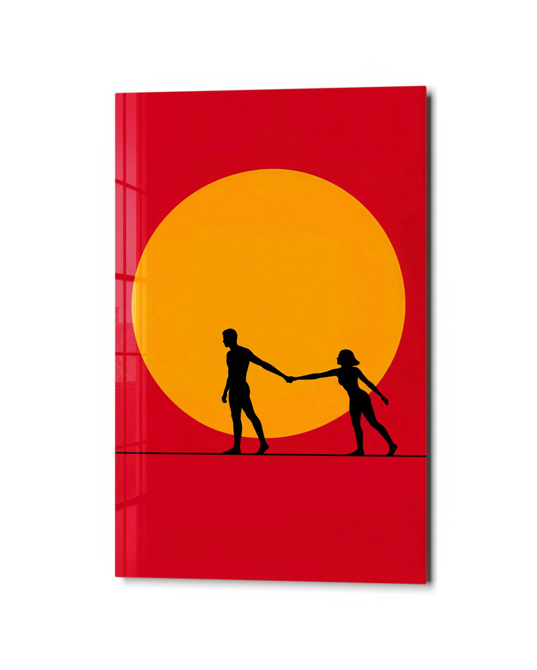 Together Under a Big Sun glass wall art, studio view