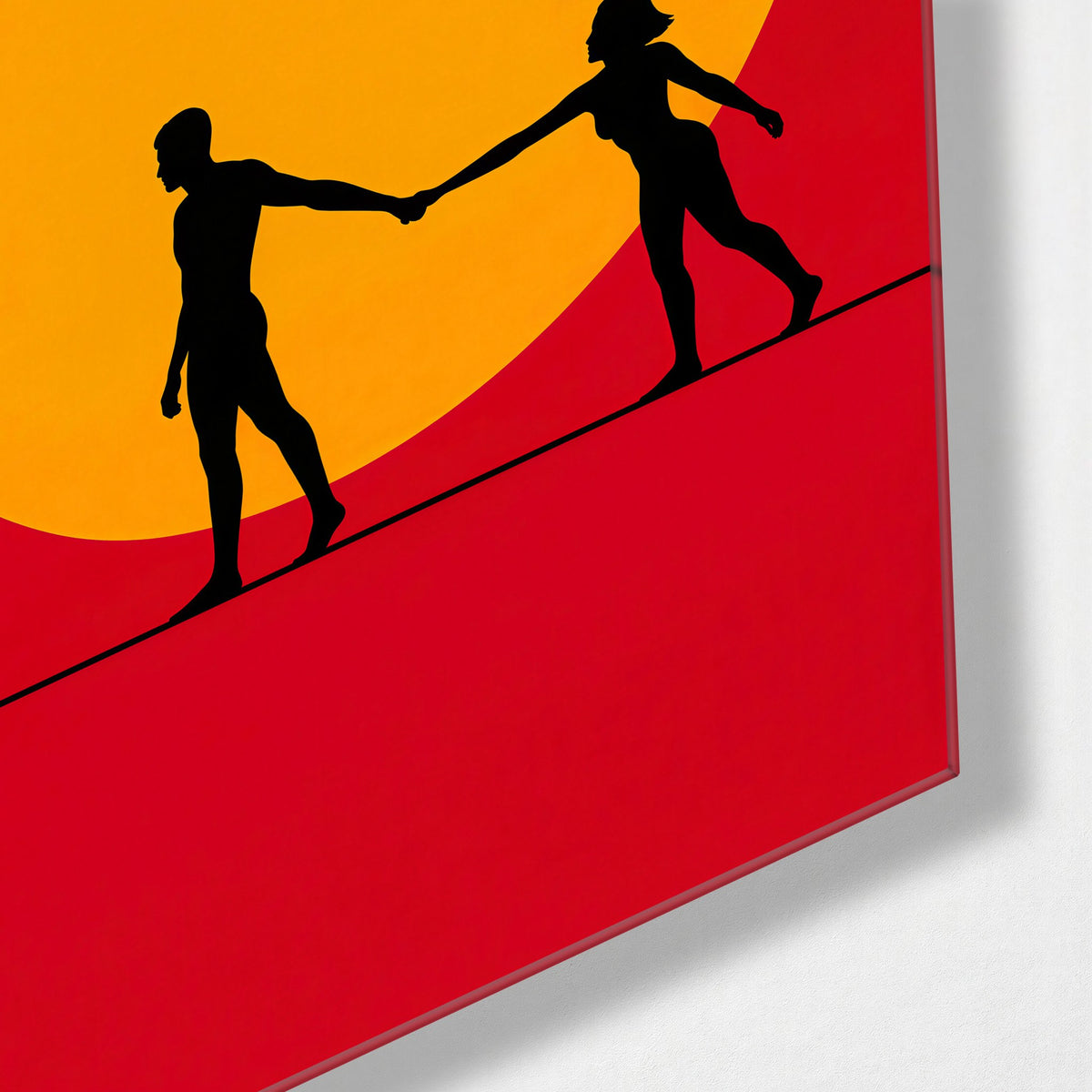 Together Under a Big Sun glass wall art, corner view