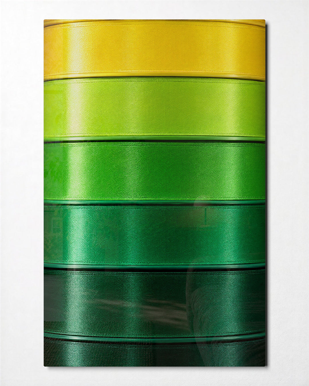 Ribbons Going Deep glass wall art, front view