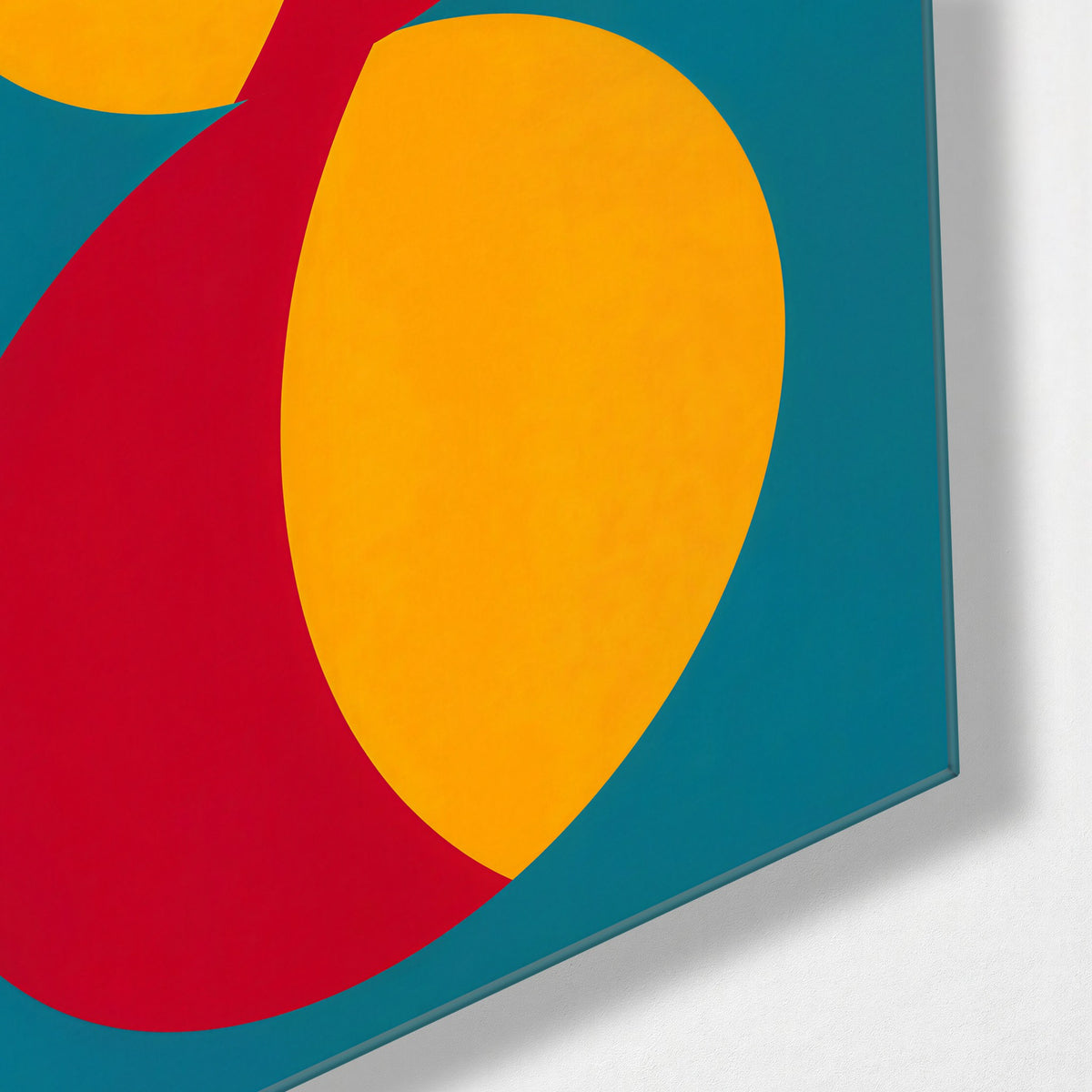 Spin Cycle in Teal glass wall art, corner view