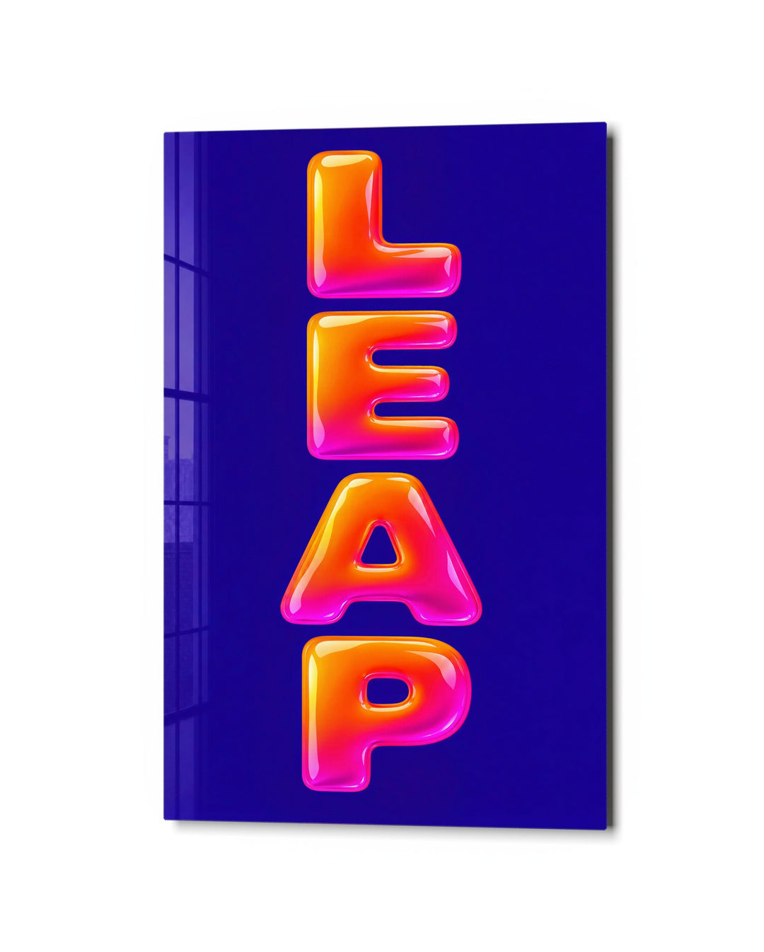 Inflated Letters, Deep Blue glass wall art, studio view