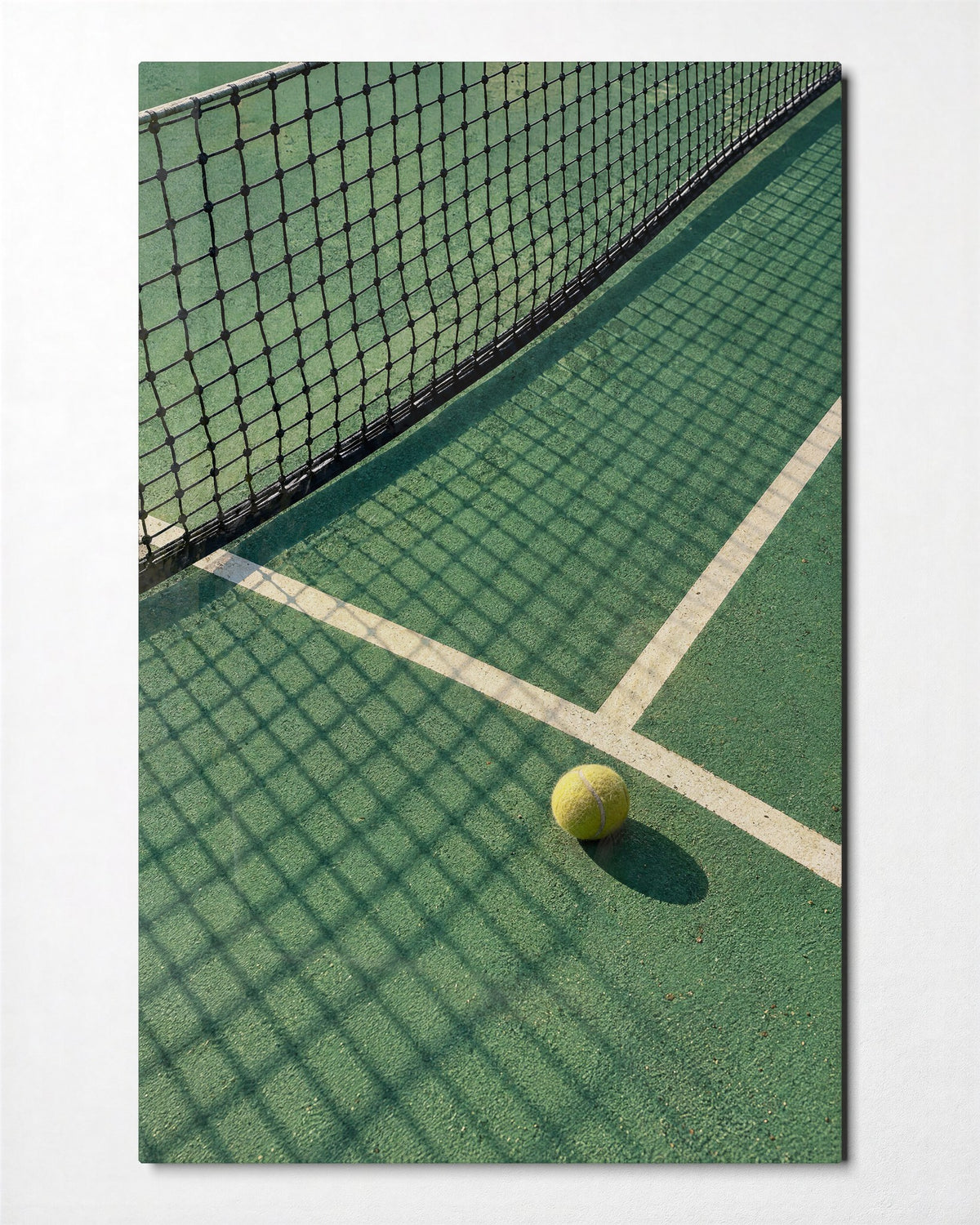 Tennis Ball Takes Five glass wall art, front view
