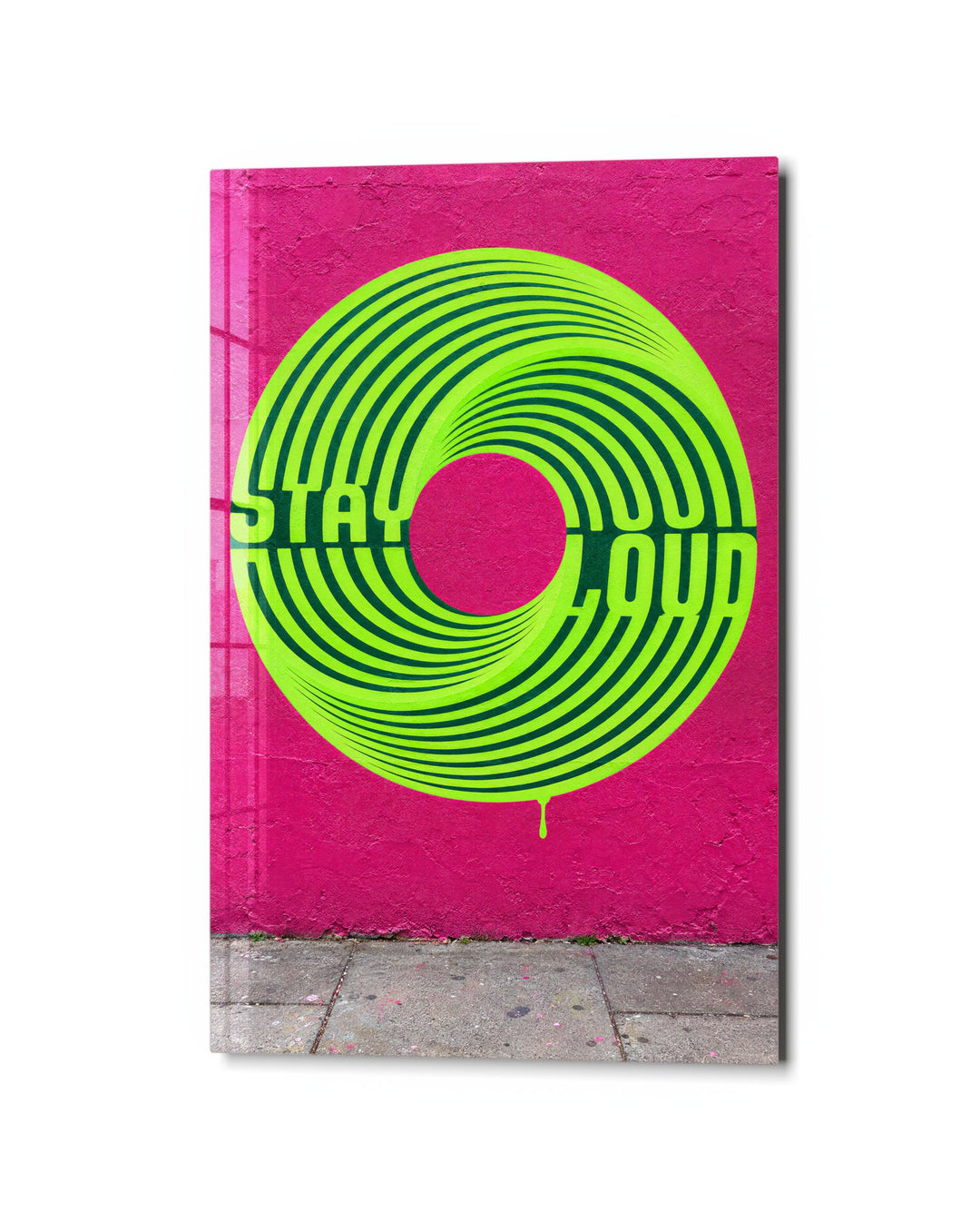 Lime Rings, Pink Wall glass wall art, studio view