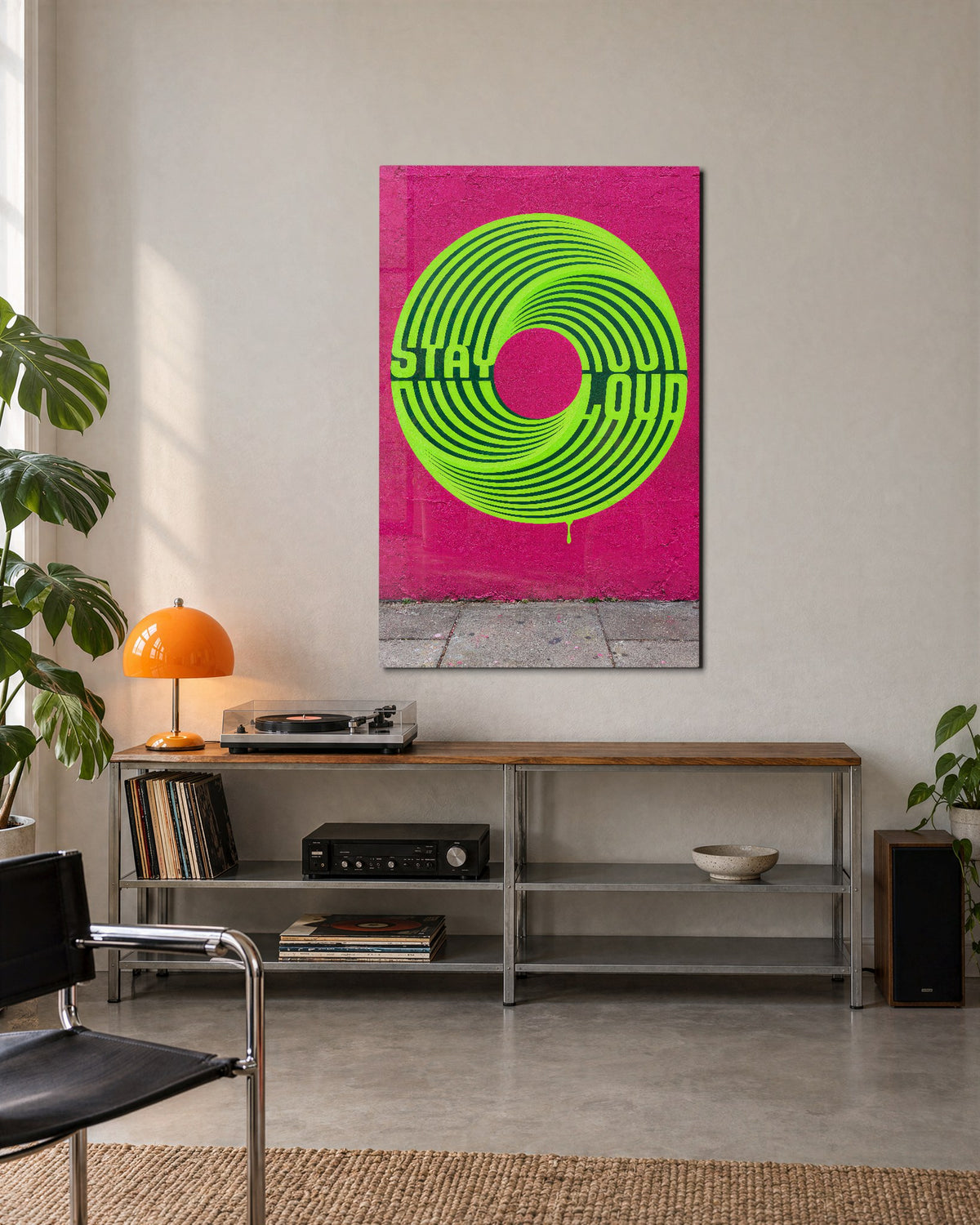 Lime Rings, Pink Wall glass wall art, lifestyle view