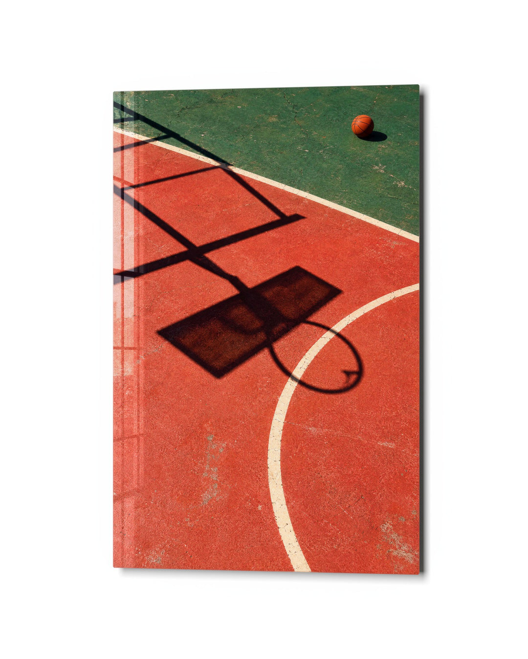 Hoop Shadow, Red Paint glass wall art, studio view