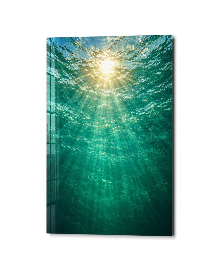 Looking Up From Below glass wall art, studio view
