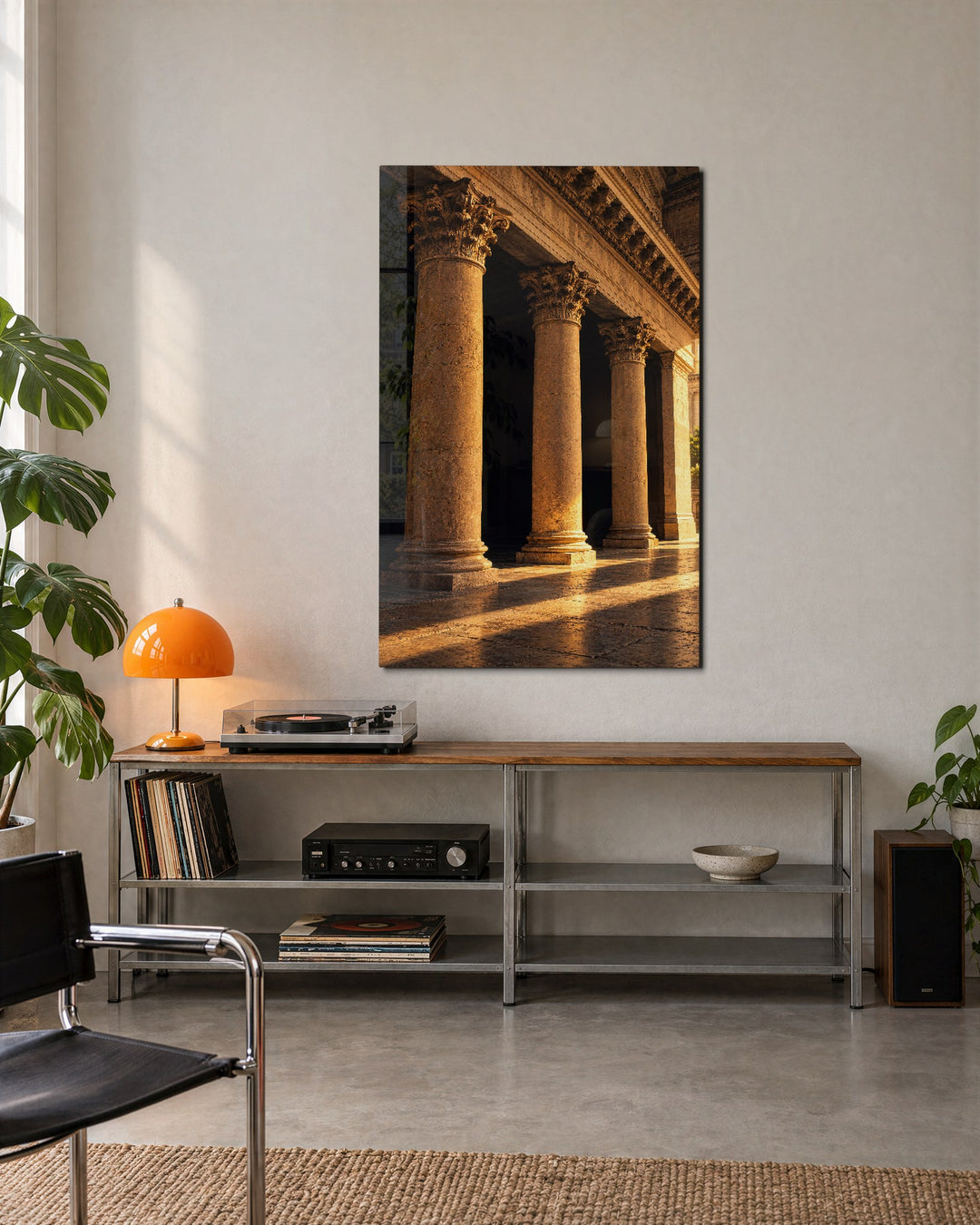 Dusk Among Pillars glass wall art, lifestyle view