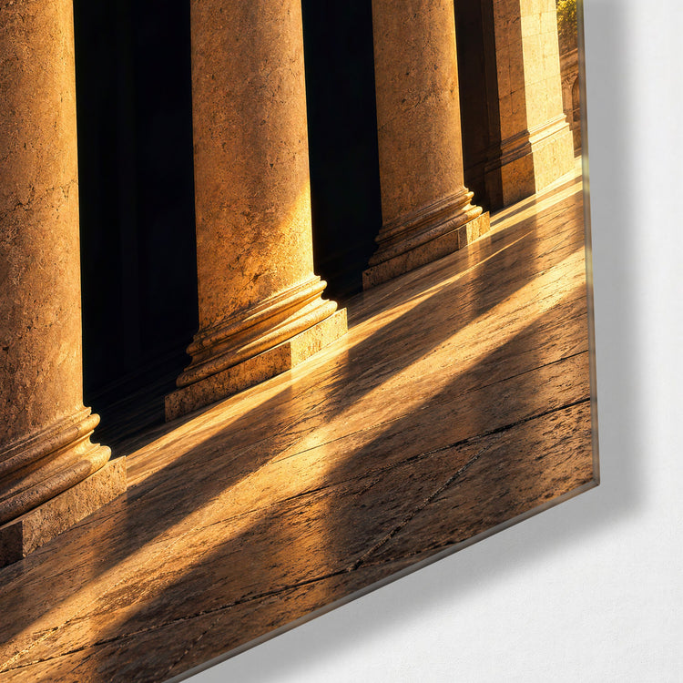 Dusk Among Pillars glass wall art, corner view