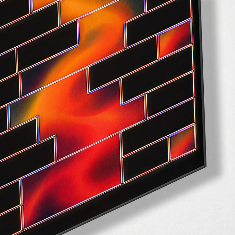 Color Behind the Bricks glass wall art, corner view