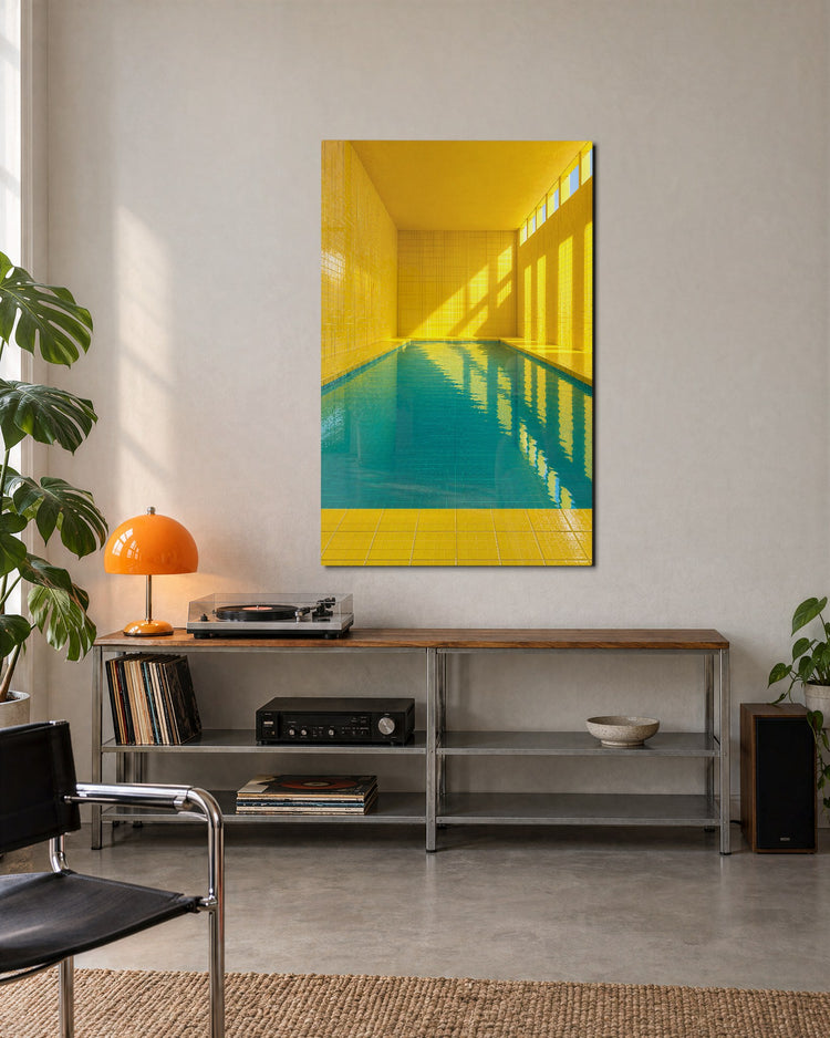 Turquoise Lap Lane Indoors glass wall art, lifestyle view