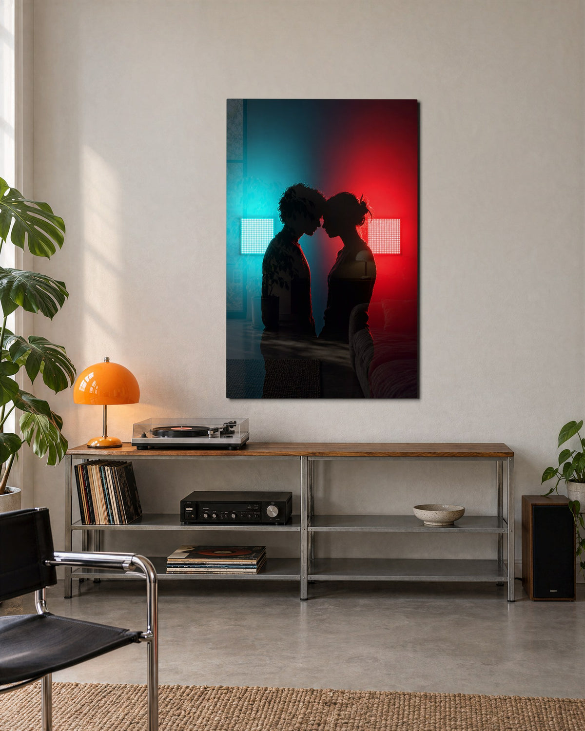 Forehead to Forehead glass wall art, lifestyle view