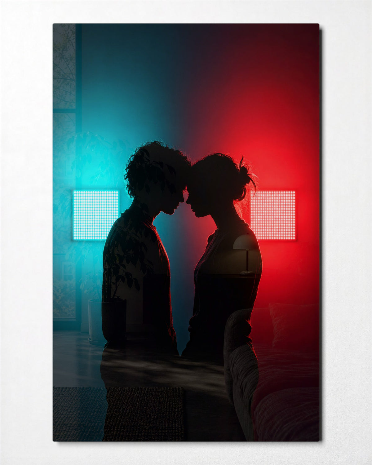 Forehead to Forehead glass wall art, front view
