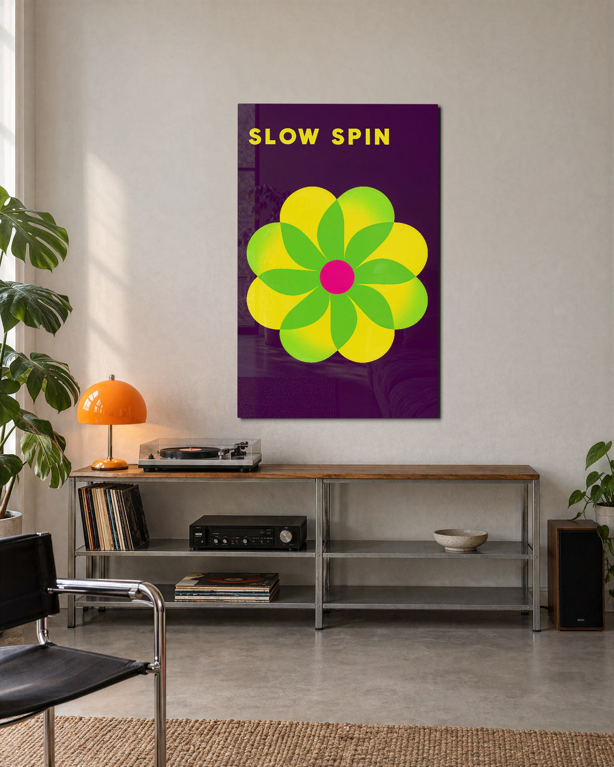Petals, Spinning Gently glass wall art, lifestyle view