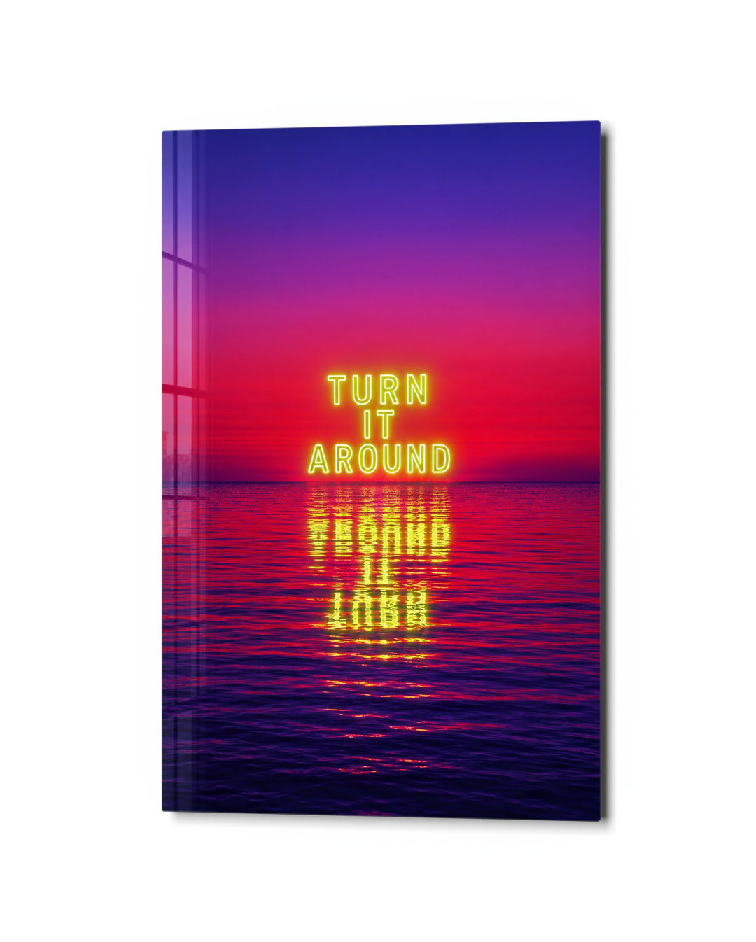 Words on Pink Water glass wall art, studio view