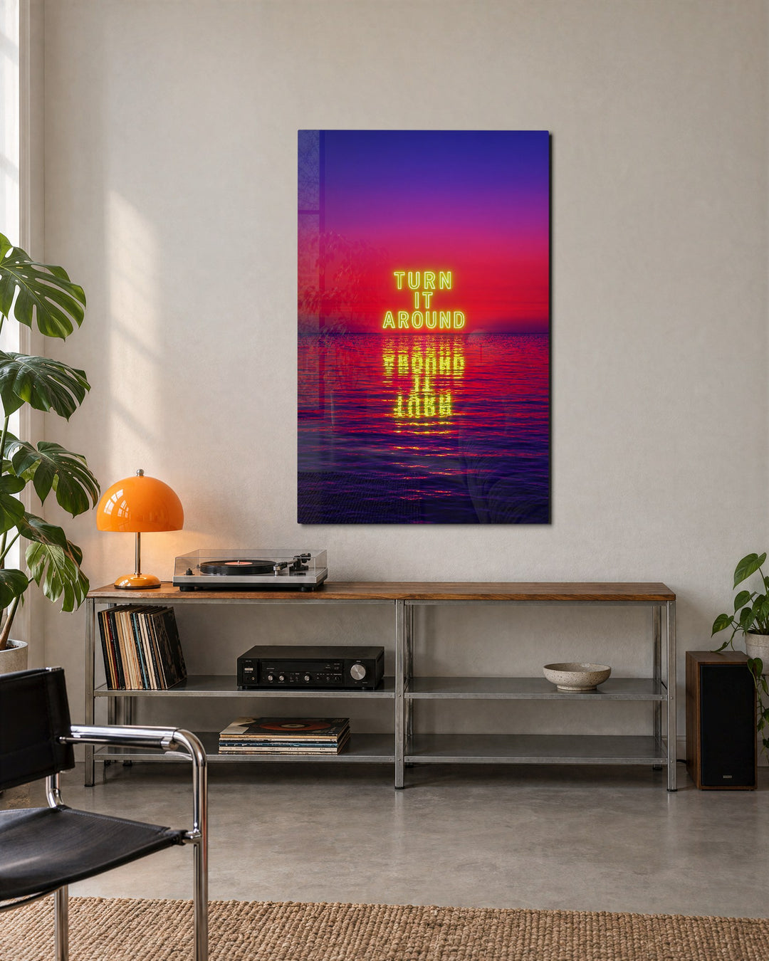 Words on Pink Water glass wall art, lifestyle view