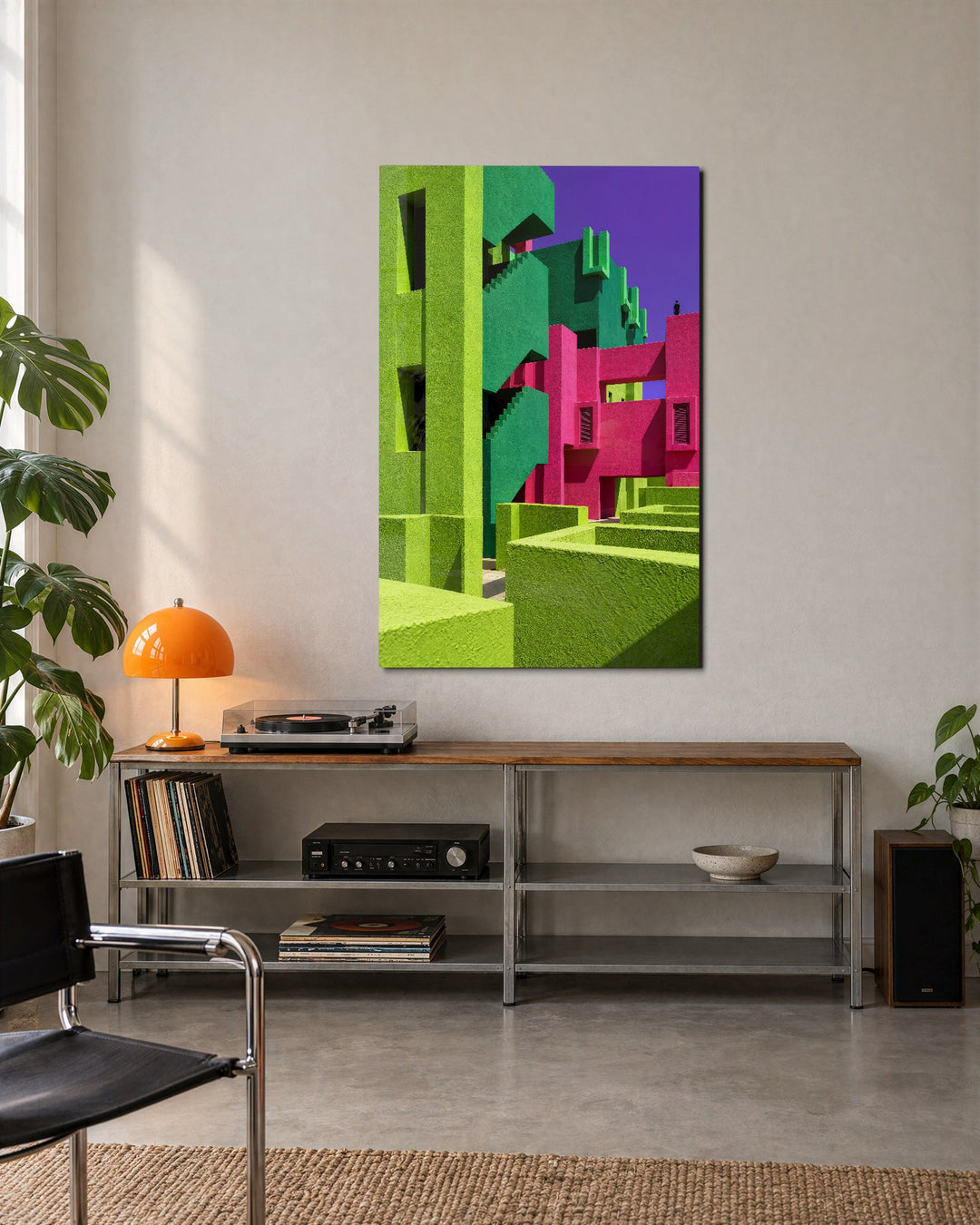 Town of Mixed Blocks glass wall art, lifestyle view