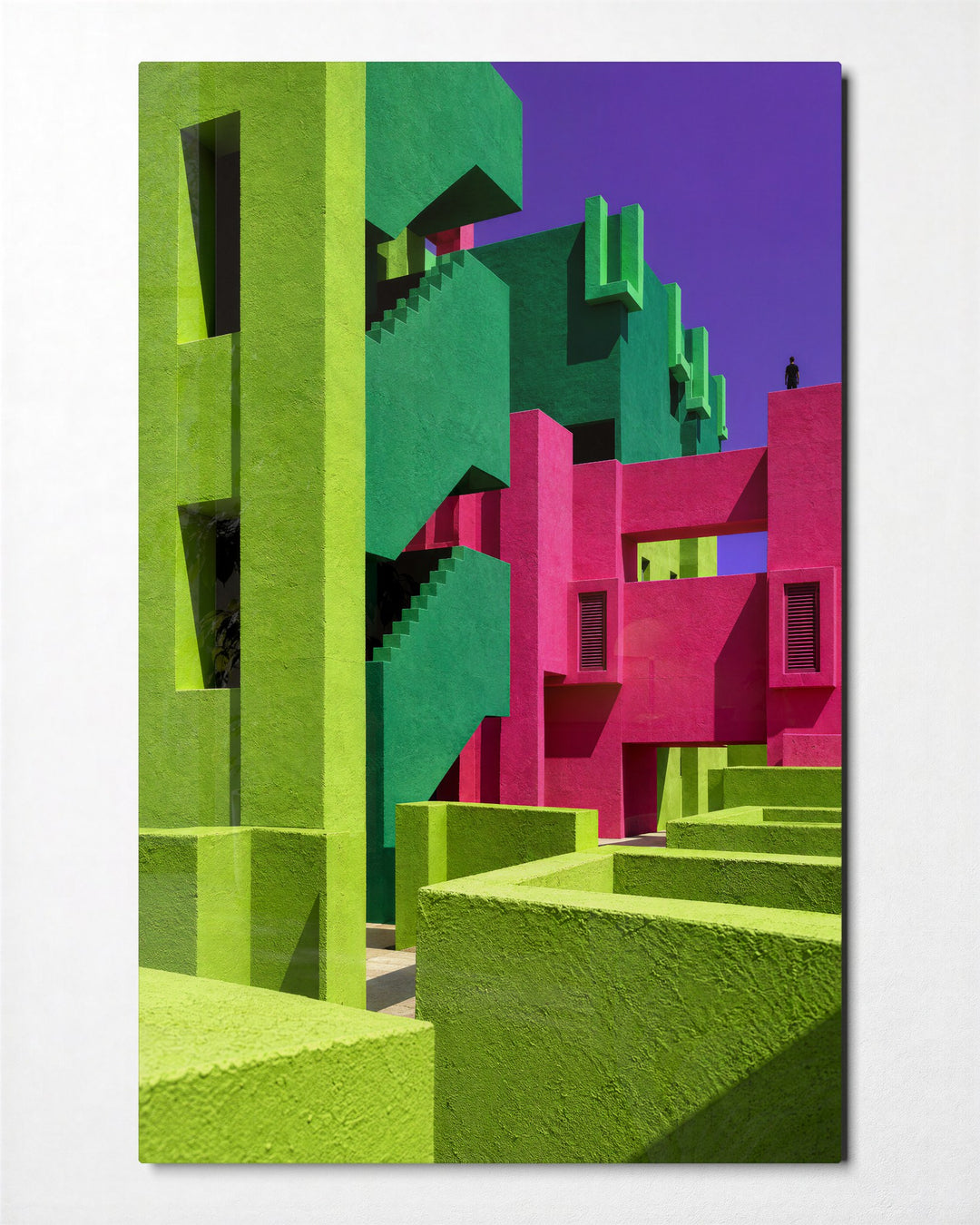 Town of Mixed Blocks glass wall art, front view