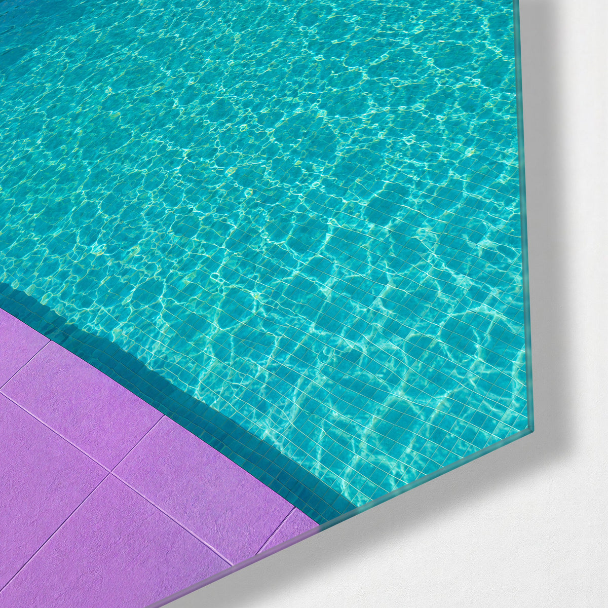 Loungers in a Row glass wall art, corner view