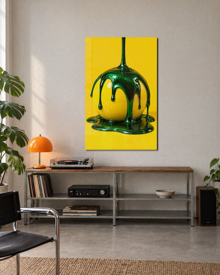 Slime on a Sphere glass wall art, lifestyle view