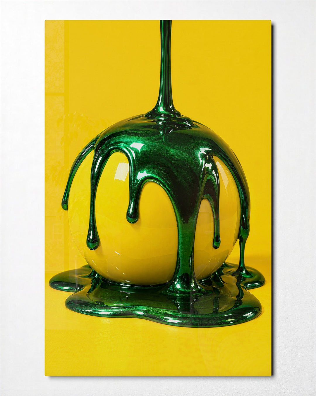 Slime on a Sphere glass wall art, front view