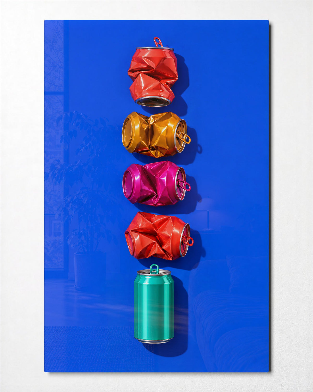 One Tall Can glass wall art, front view