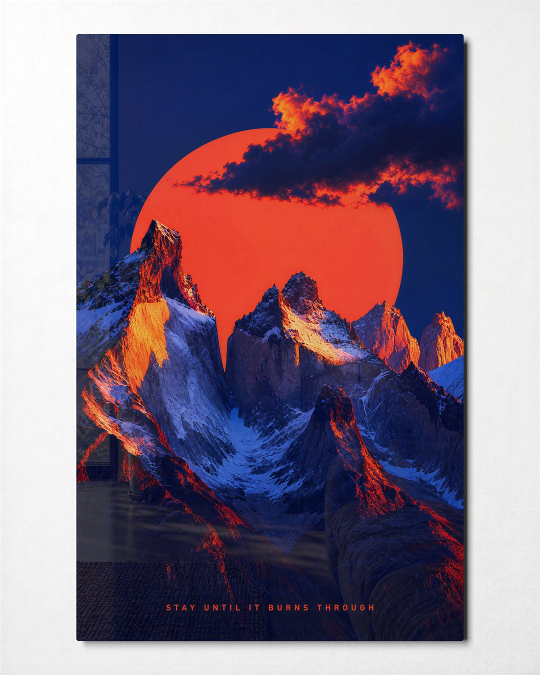 Snowy Teeth, Orange Giant glass wall art, front view