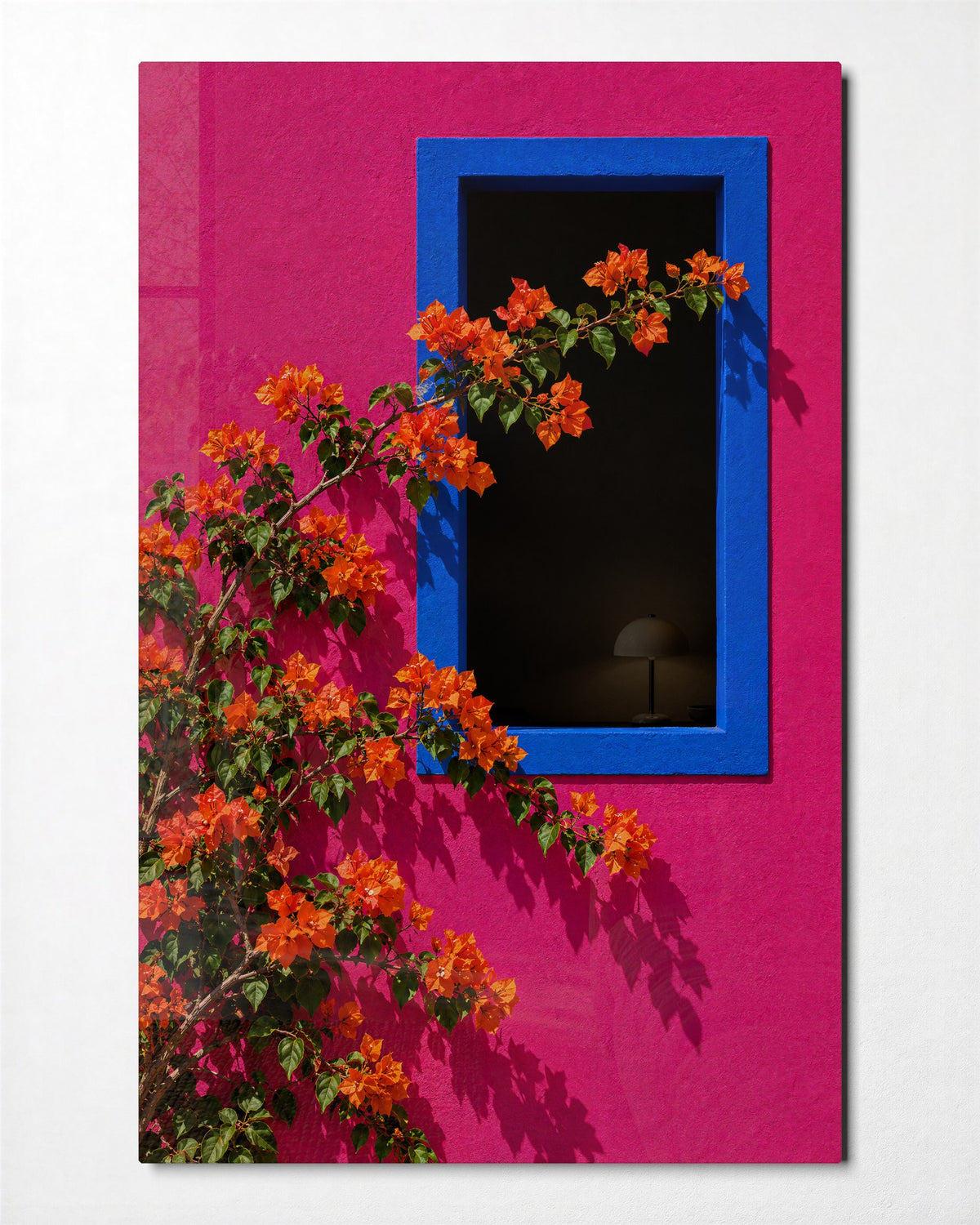 Blooms Climbing a Rose Wall glass wall art, front view