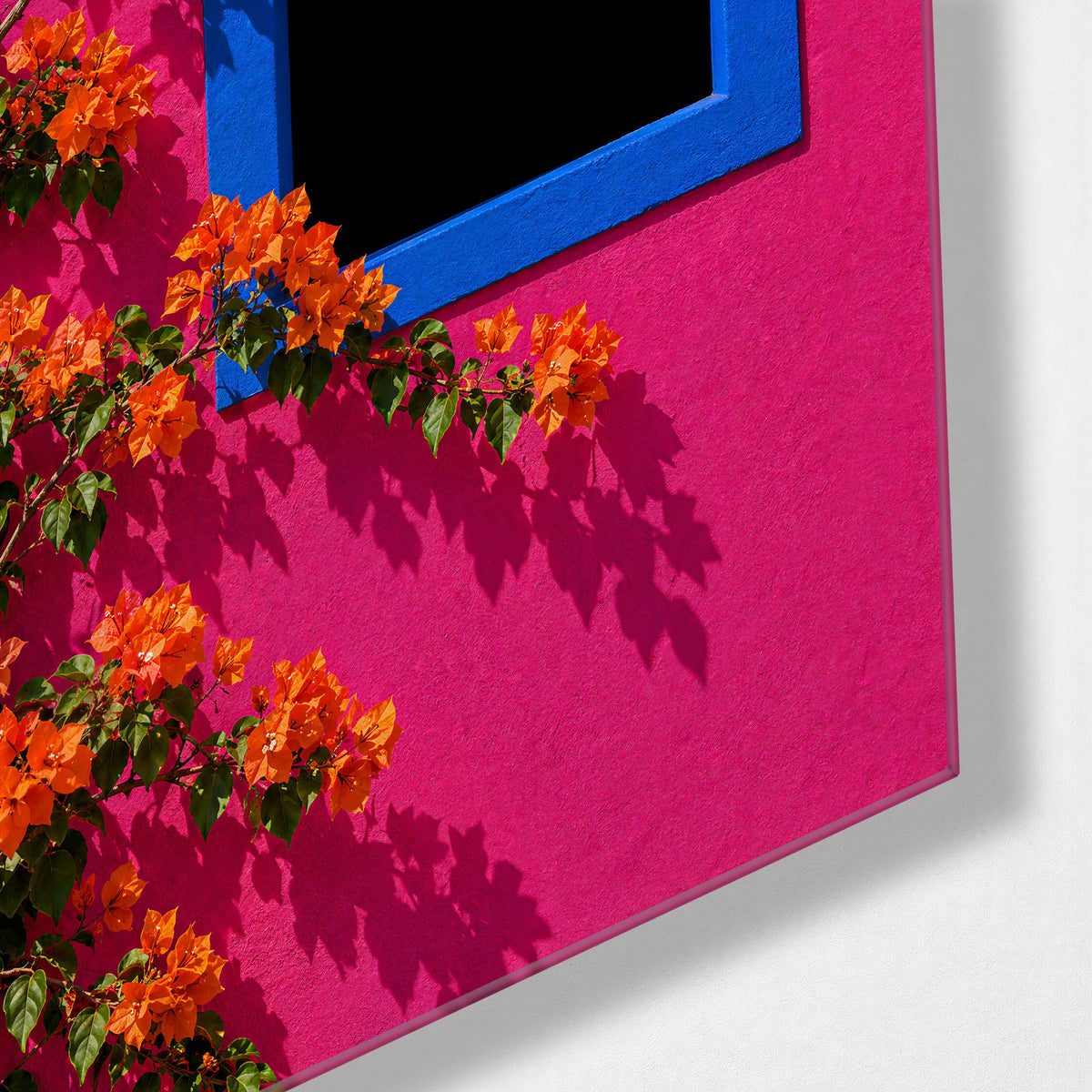 Blooms Climbing a Rose Wall glass wall art, corner view