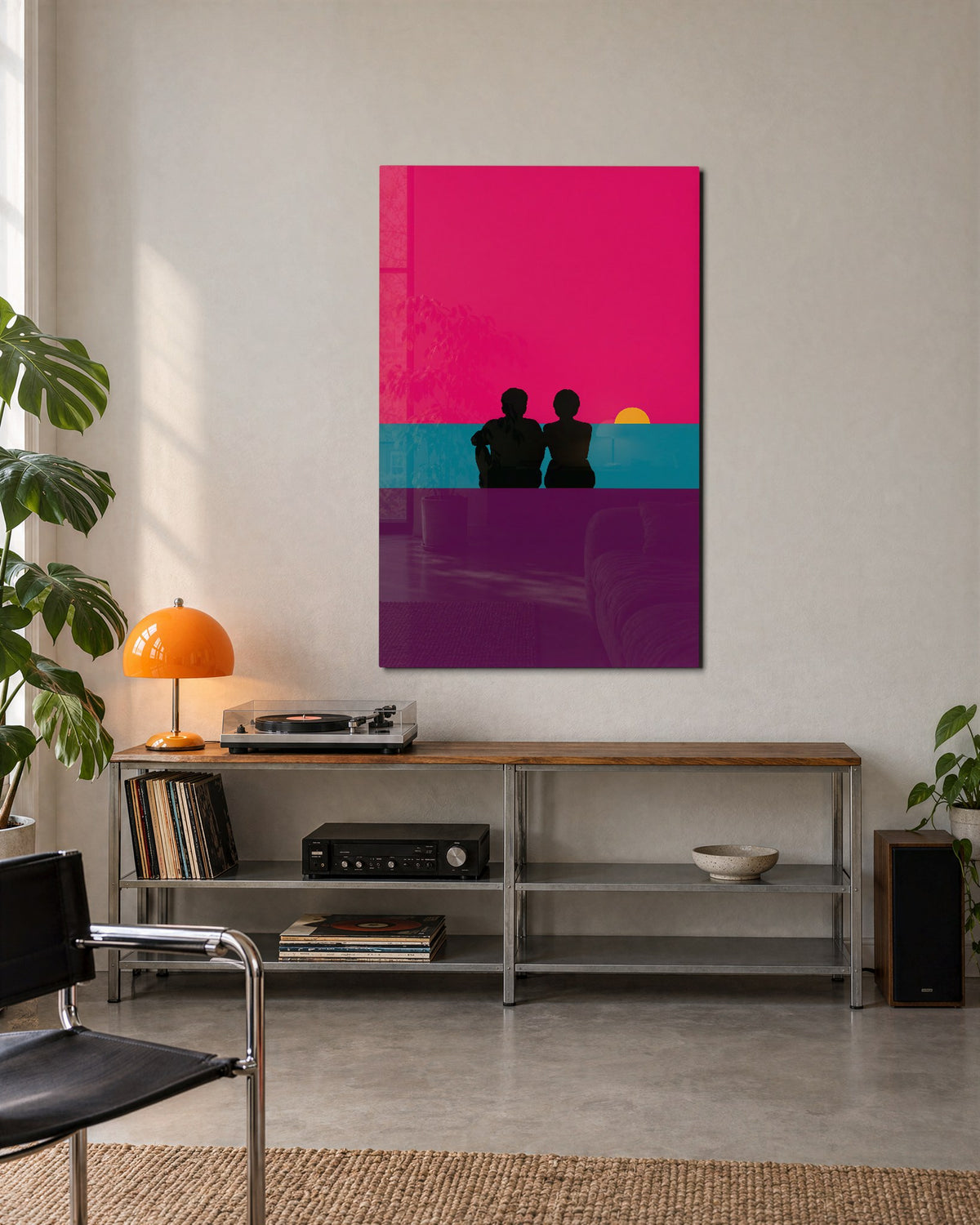 Two Shapes, One Sun glass wall art, lifestyle view