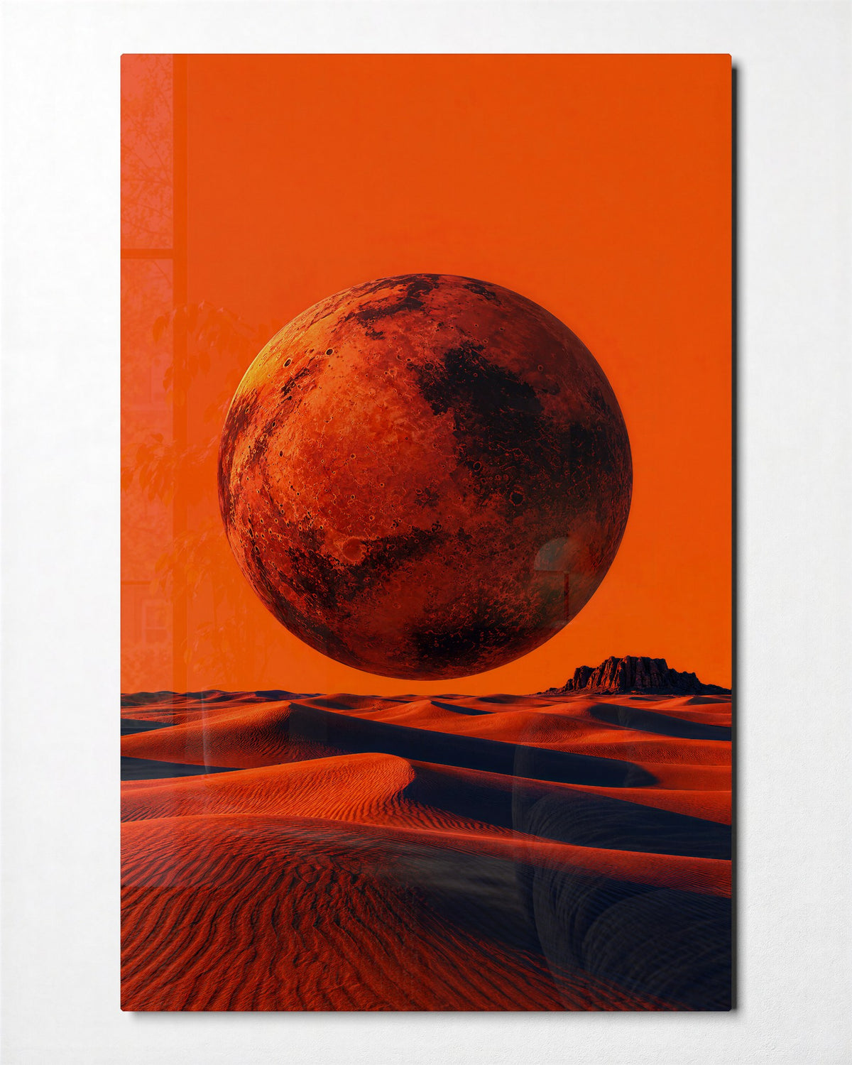 Rust Moon Above Sand glass wall art, front view