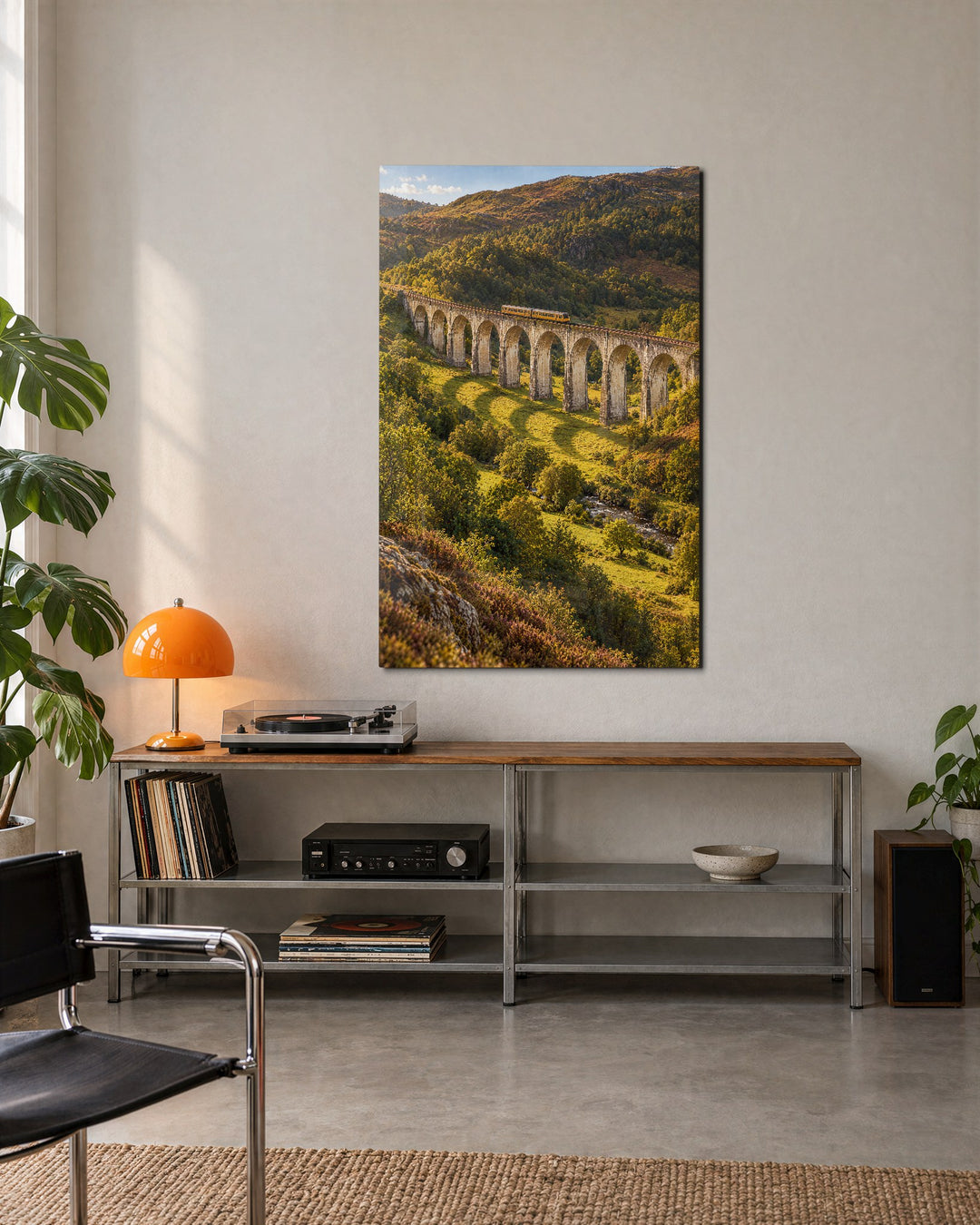 Arches and a Little Train glass wall art, lifestyle view