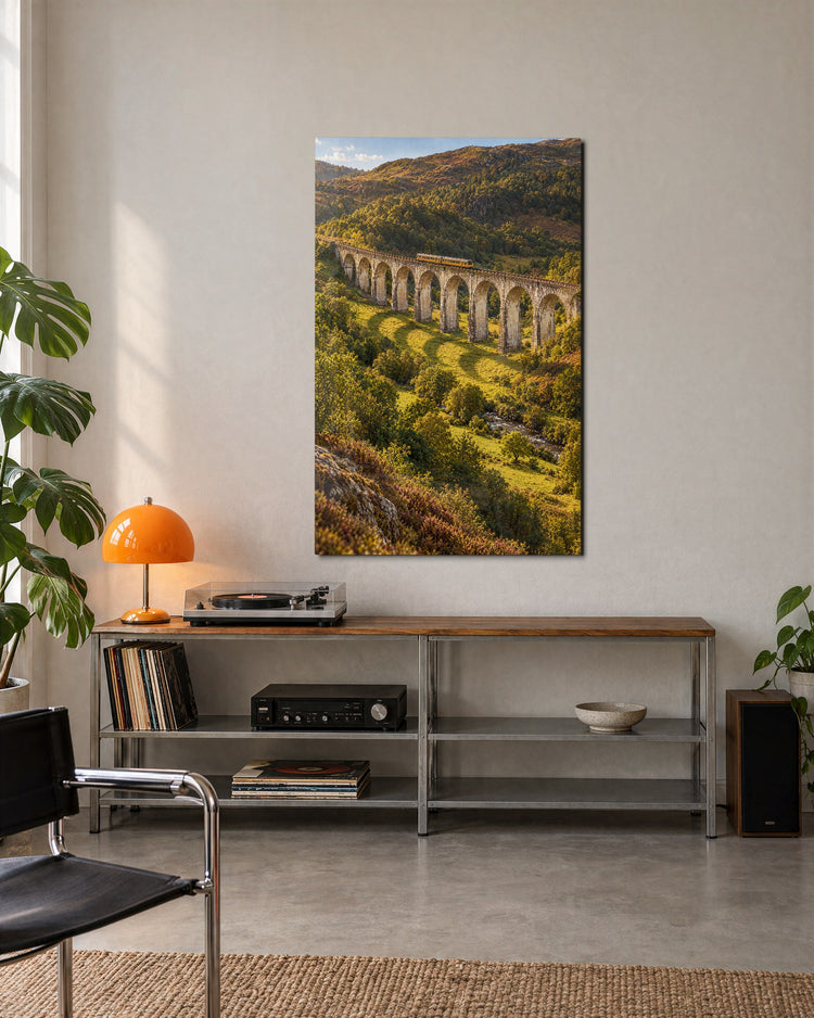 Arches and a Little Train glass wall art, lifestyle view