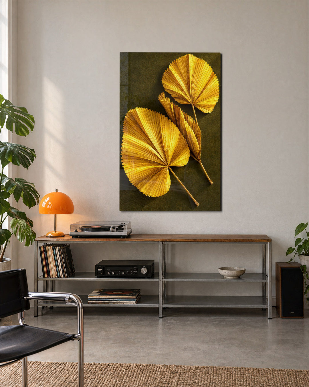 Fans of Gold glass wall art, lifestyle view