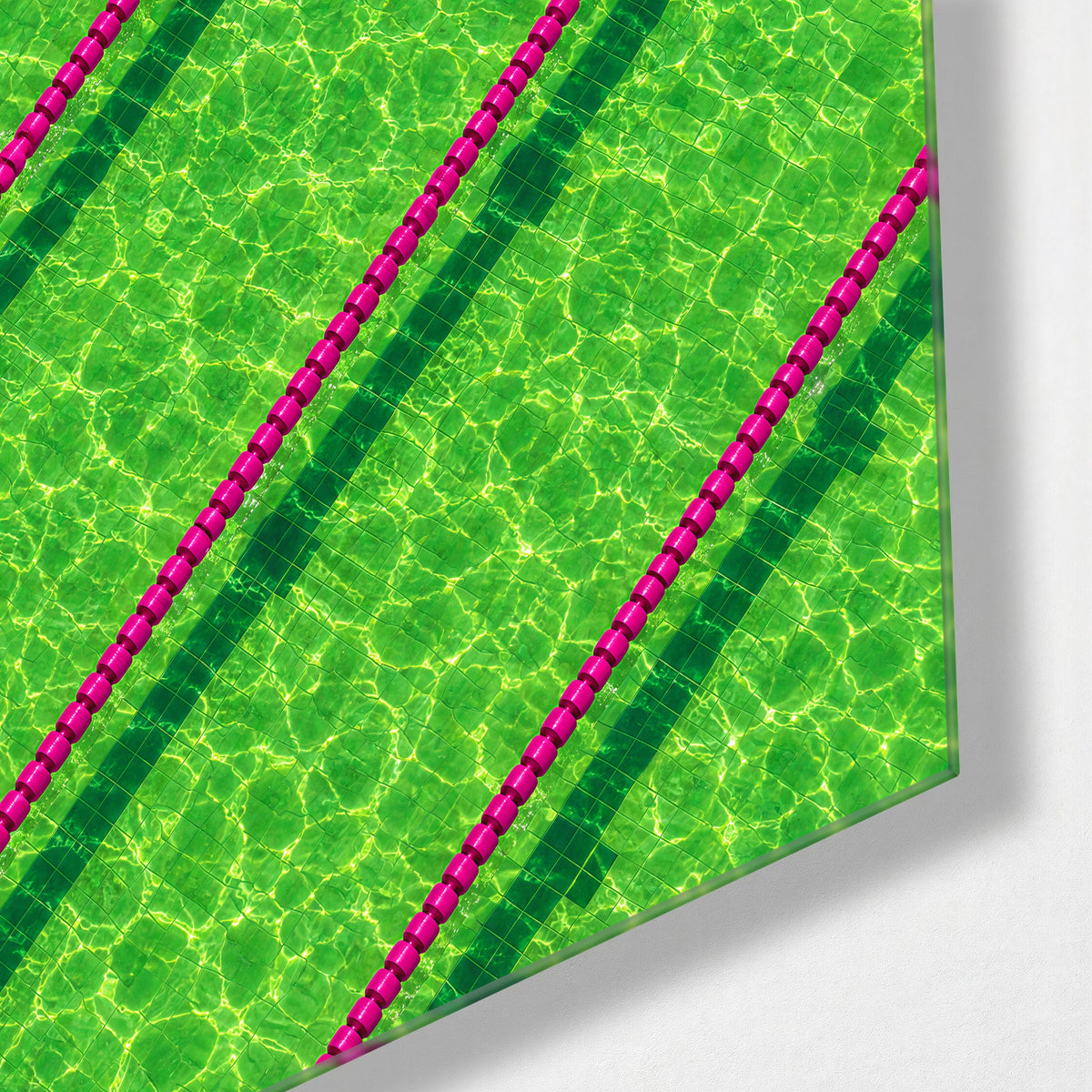 Pink Ropes, Rippled Water glass wall art, corner view