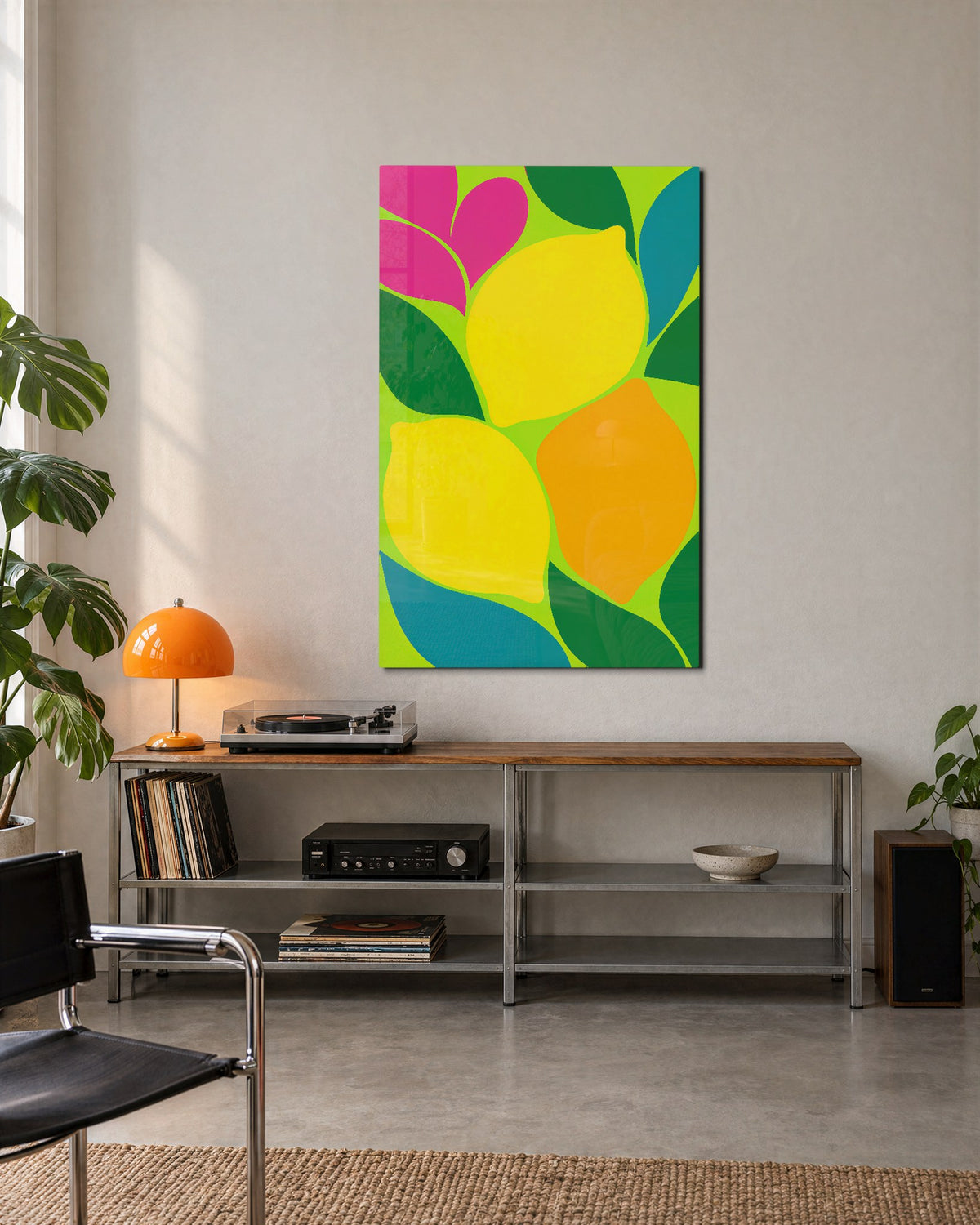 Fat Citrus, Flat Foliage glass wall art, lifestyle view