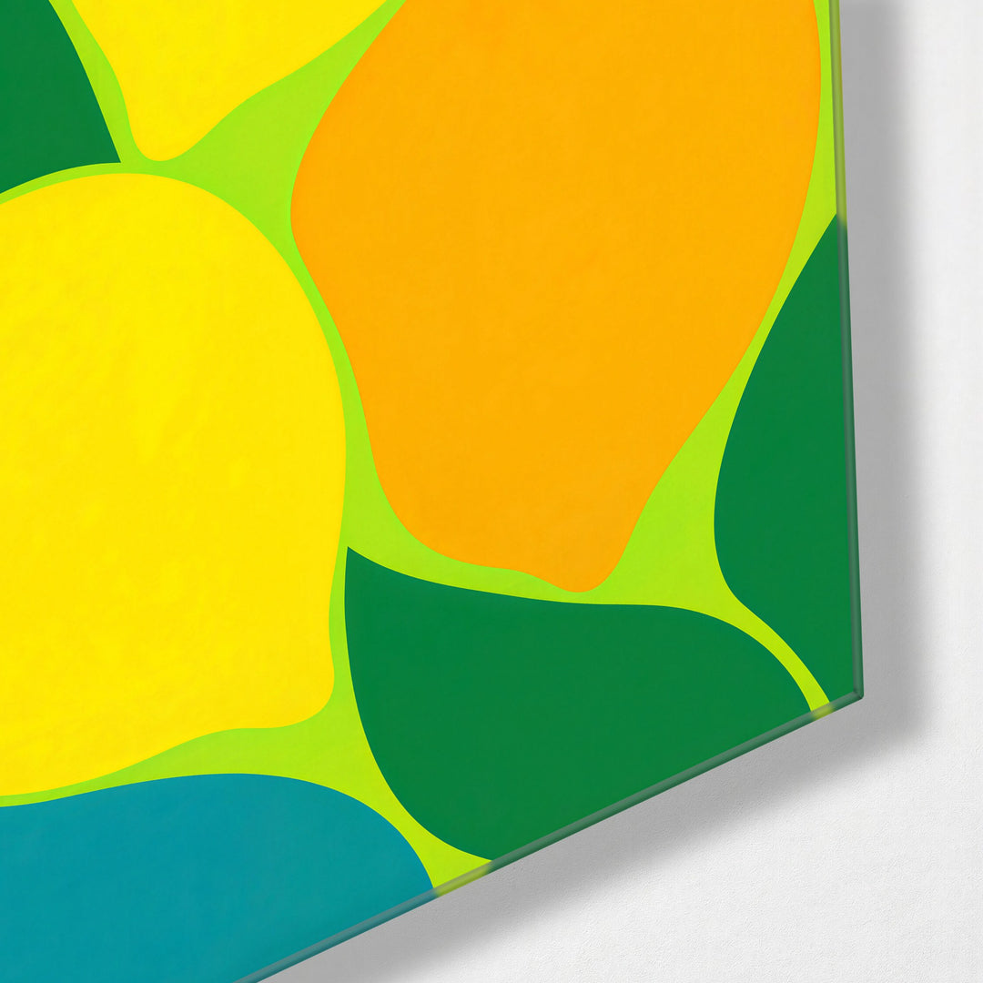 Fat Citrus, Flat Foliage glass wall art, corner view