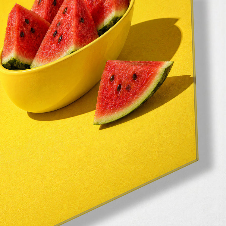 Wedges in a Sunny Bowl glass wall art, corner view